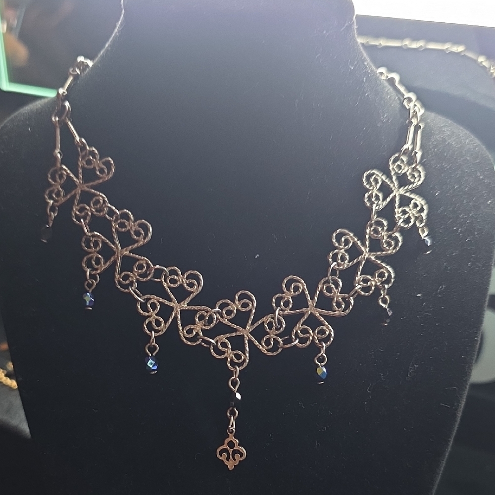 Intricate Filigree Drop Necklace in Antique Bronze